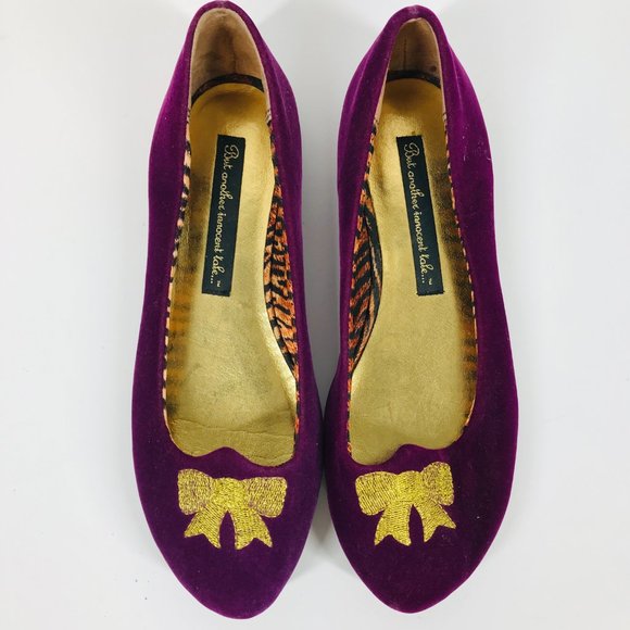 B.A.I.T But Another Innocent Tale Velvet Magenta with Gold Bow Ballet Flat - Picture 2 of 5